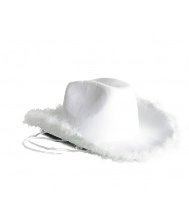 White cowgirl hat with fluff trim BUY